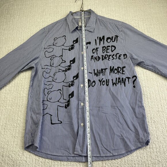 Guess x Brandalised x Banksy Stripe Button Up Out Of Bed Shirt Graffiti Read* - Picture 10 of 16